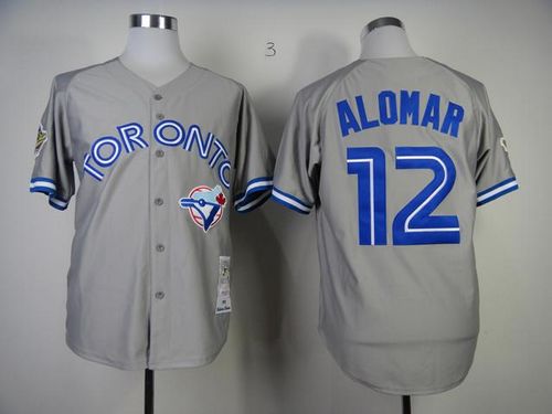 Mitchell And Ness Blue Jays #12 Roberto Alomar Grey Stitched MLB Throwback Jersey - Click Image to Close